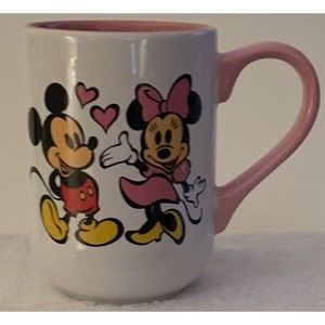 Disney Parks Mickey & Minnie Mouse Pink Castle Scrolled Handle Ceramic Mug